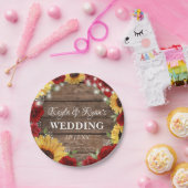 Rustikale Sonnenblumen-Rose Holz Hintergrund Hochz Pappteller (Party)