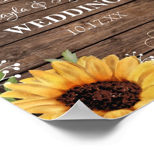 Rustikale Sonnenblumen-Rose Holz Hintergrund Hochz Poster (Ecke)