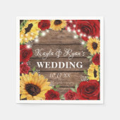 Rustikale Sonnenblumen-Rose Holz Hintergrund Hochz Serviette (Vorderseite)