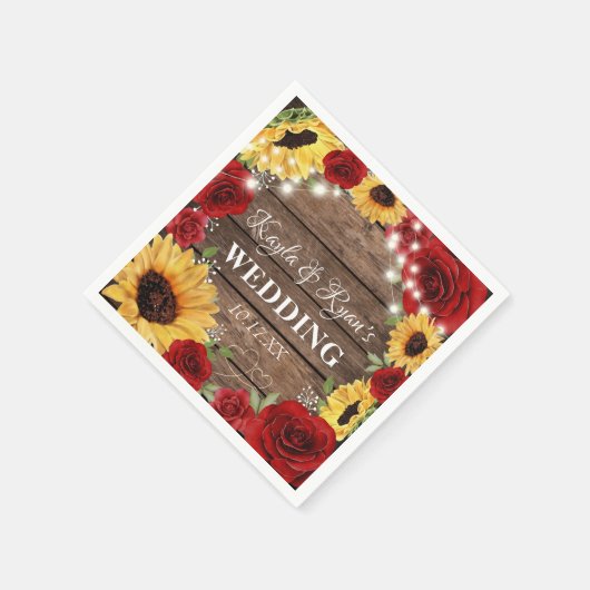 Rustikale Sonnenblumen-Rose Holz Hintergrund Hochz Serviette (Ecke)