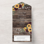 Rustikale Sonnenblumen Rose Holz Streichellichter  All In One Einladung (Innen Boden)