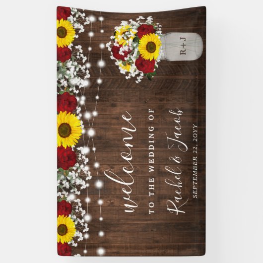 Rustikale Sonnenblumen Rose Jar String Lights Hoch Banner (Vertikal)