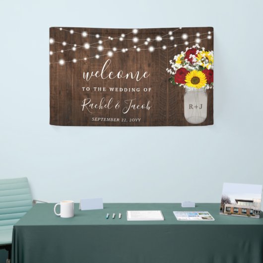 Rustikale Sonnenblumen Rose Jar String Lights Hoch Banner (Messeveranstaltung)