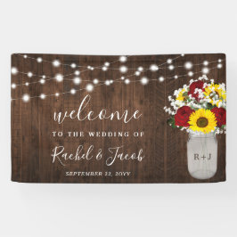 Rustikale Sonnenblumen Rose Jar String Lights Hoch Banner