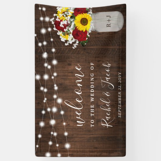 Rustikale Sonnenblumen Rose Jar String Lights Hoch Banner (Vertikal)