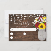 Rustikale Sonnenblumen Rose Mason Jar Lights Hochz RSVP Karte (Vorderseite)