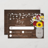 Rustikale Sonnenblumen Rose Mason Jar Lights Hochz RSVP Karte (Vorne/Hinten)