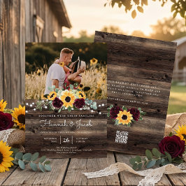 Rustikale Sonnenblumen Rose QR Code UAWG Wedding Einladung
