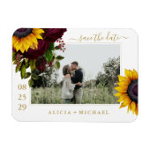 Rustikale Sonnenblumen Rose Skript rett Datum Hoch Magnet (Horizontal)