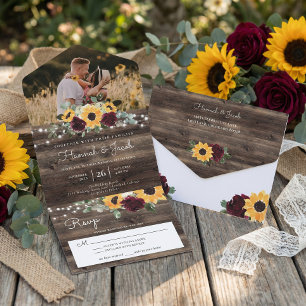 Rustikale Sonnenblumen-Rosen-Hochzeit All In One Einladung