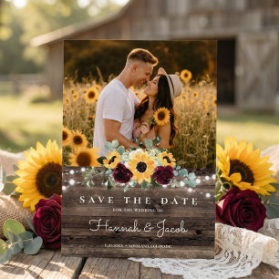 Rustikale Sonnenblumen-Rosen-Hochzeit Save The Date