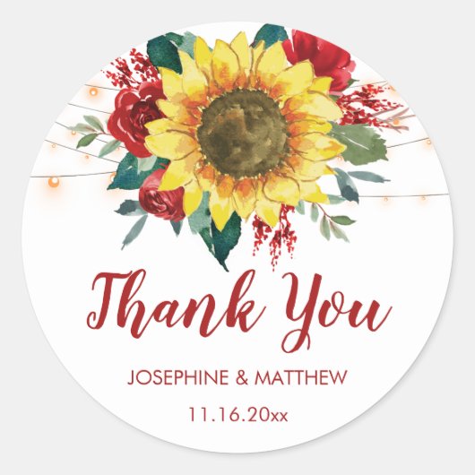 Rustikale Sonnenblumen, rote Blumenzwiebeln Runder Aufkleber (Vorderseite)