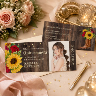 Rustikale Sonnenblumen-Rote Rosen Boot Quinceañera Einladung