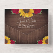 Rustikale Sonnenblumen Rote Rosen, die eine Hochze All In One Einladung (Rückseite)