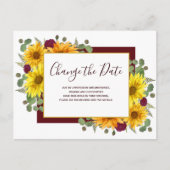 Rustikale Sonnenblumen Rote Rosen Hochzeit ändern Ankündigungspostkarte (Vorderseite)