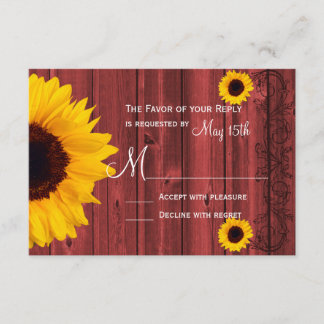 Rustikale Sonnenblumen Rotes Bartholz Hochzeitskar RSVP Karte