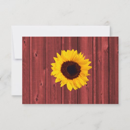 Rustikale Sonnenblumen Rotes Bartholz Hochzeitskar RSVP Karte (Rückseite)
