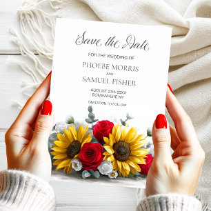Rustikale Sonnenblumen-Rotrose Hochzeit - Termin v Save The Date