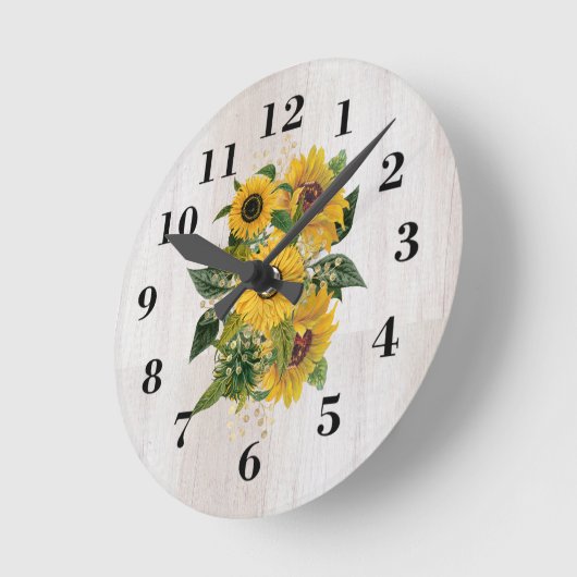 Rustikale Sonnenblumen Runde Wanduhr (Winkel)