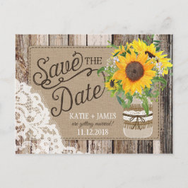 Rustikale Sonnenblumen Save the Date Ankündigungspostkarte