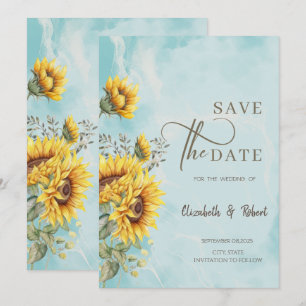 Rustikale Sonnenblumen Save the Date blau