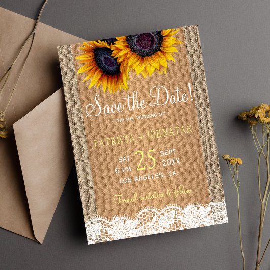 Rustikale Sonnenblumen Save the Date Hochzeit