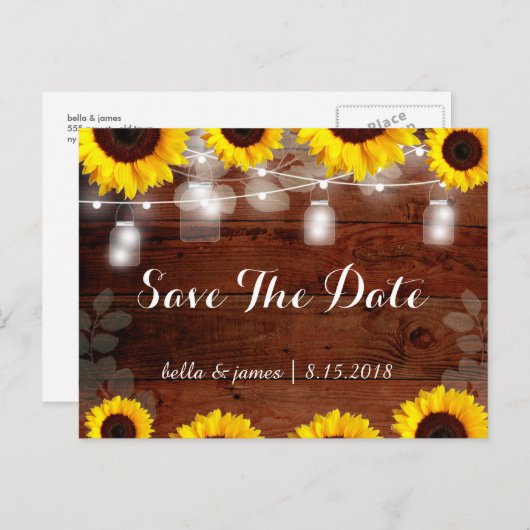 Rustikale Sonnenblumen Save the Date Postkarte (Vorne/Hinten)