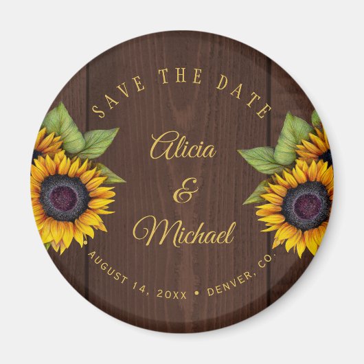 Rustikale Sonnenblumen schicke Scheune Holz Hochze Magnet (Vorne)
