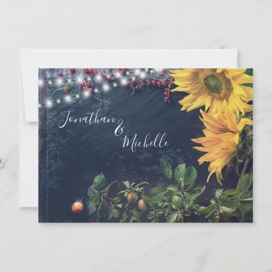 Rustikale Sonnenblumen, Schiefer, Lichter Rettete Einladung (Rückseite)