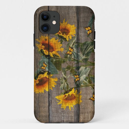 Rustikale Sonnenblumen Schmetterlinge Barrett Case-Mate iPhone Hülle (Rückseite)