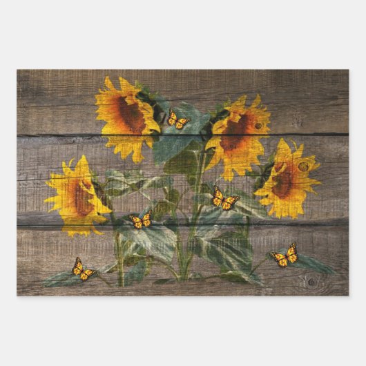 Rustikale Sonnenblumen Schmetterlinge Barrett Geschenkpapier Set (Vorderseite)