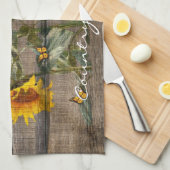 Rustikale Sonnenblumen Schmetterlinge Barrett Geschirrtuch (Viertel Falte)