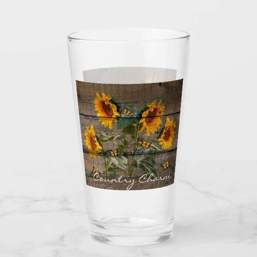 Rustikale Sonnenblumen Schmetterlinge Barrett Glas (Vorderseite)