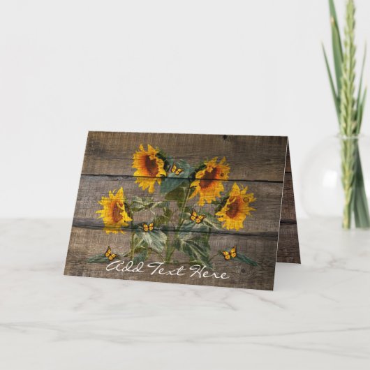 Rustikale Sonnenblumen Schmetterlinge Barrett Karte (Vorderseite)