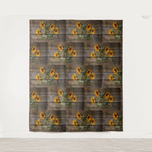 Rustikale Sonnenblumen Schmetterlinge Barrett Wandteppich (Vorderseite)