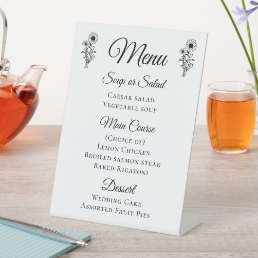 Rustikale Sonnenblumen Schwarz-weißes Blumenmenü Sockelschild (In Situ)