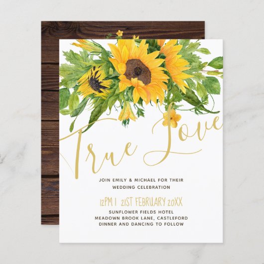 Rustikale Sonnenblumen Script Einladung zur Hochze (Vorne/Hinten)