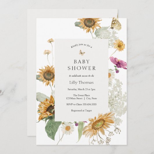 Rustikale Sonnenblumen Spätsommerdusche Einladung (Vorne/Hinten)