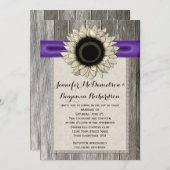 Rustikale Sonnenblumen Spitzen Stall Holz Lila Ban Einladung (Vorne/Hinten)