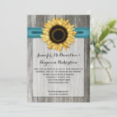 Rustikale Sonnenblumen Stallholz Aquamarine Schlei Einladung (Stehend Vorderseite)