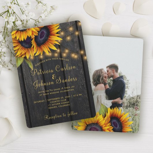Rustikale Sonnenblumen Stallholz Foto Hochzeit Einladung