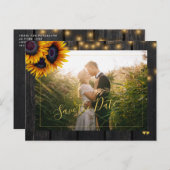 Rustikale Sonnenblumen Stallholz Save the Date Hoc Ankündigungspostkarte (Vorne/Hinten)