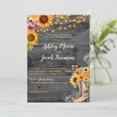 Rustikale Sonnenblumen Stiefel Stall Hochzeit Einl Einladung (Stehend Vorderseite)