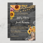 Rustikale Sonnenblumen Stiefel Stall Hochzeit Einl Einladung (Vorne/Hinten)
