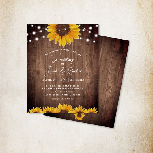 Rustikale Sonnenblumen-Strandlampen Einladung Hoch