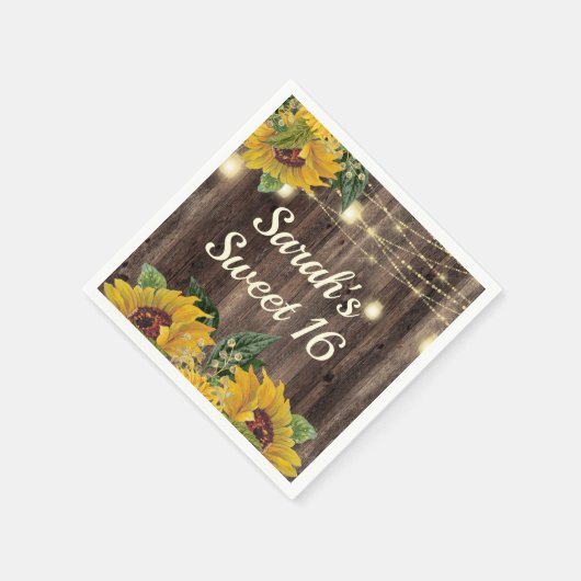 Rustikale Sonnenblumen-Streichelleuchten Holz süß Serviette (Ecke)