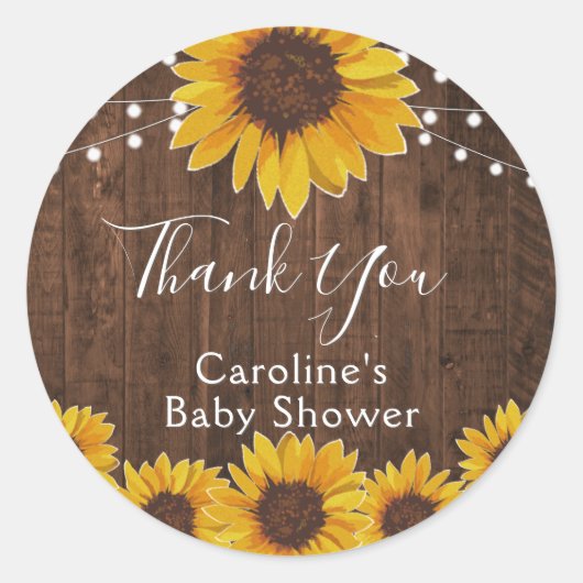 Rustikale Sonnenblumen Streichelleuchten Wood Baby Runder Aufkleber (Vorderseite)