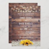Rustikale Sonnenblumen & Streichellichtblumen Einladung (Vorne/Hinten)