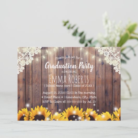 Rustikale Sonnenblumen & Streichellichter Leicht A Einladung (Stehend Vorderseite)