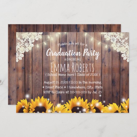 Rustikale Sonnenblumen & Streichellichter Leicht A Einladung (Vorne/Hinten)